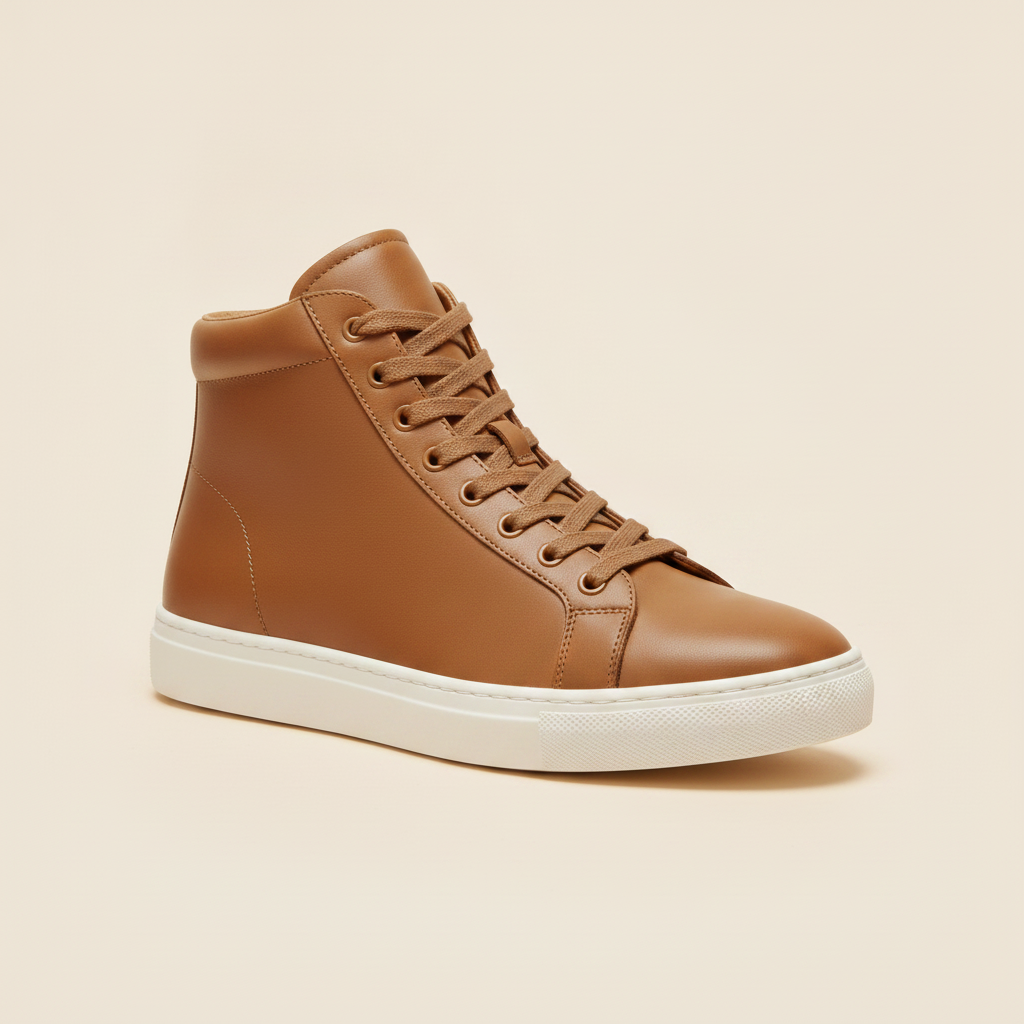 Sneakers Uomo Alte in Pelle – Design High-Top Casual Premium - Cammello
