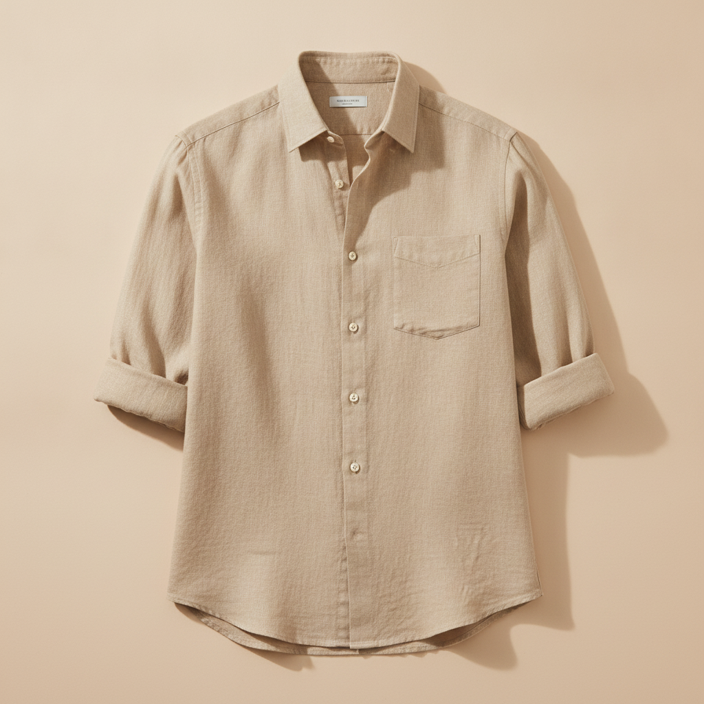 Camicia Uomo in Lino con Taschino – Naturale e Rilassata Estiva - Sabbia