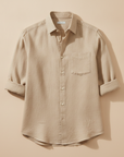 Camicia Uomo in Lino con Taschino – Naturale e Rilassata Estiva - Sabbia