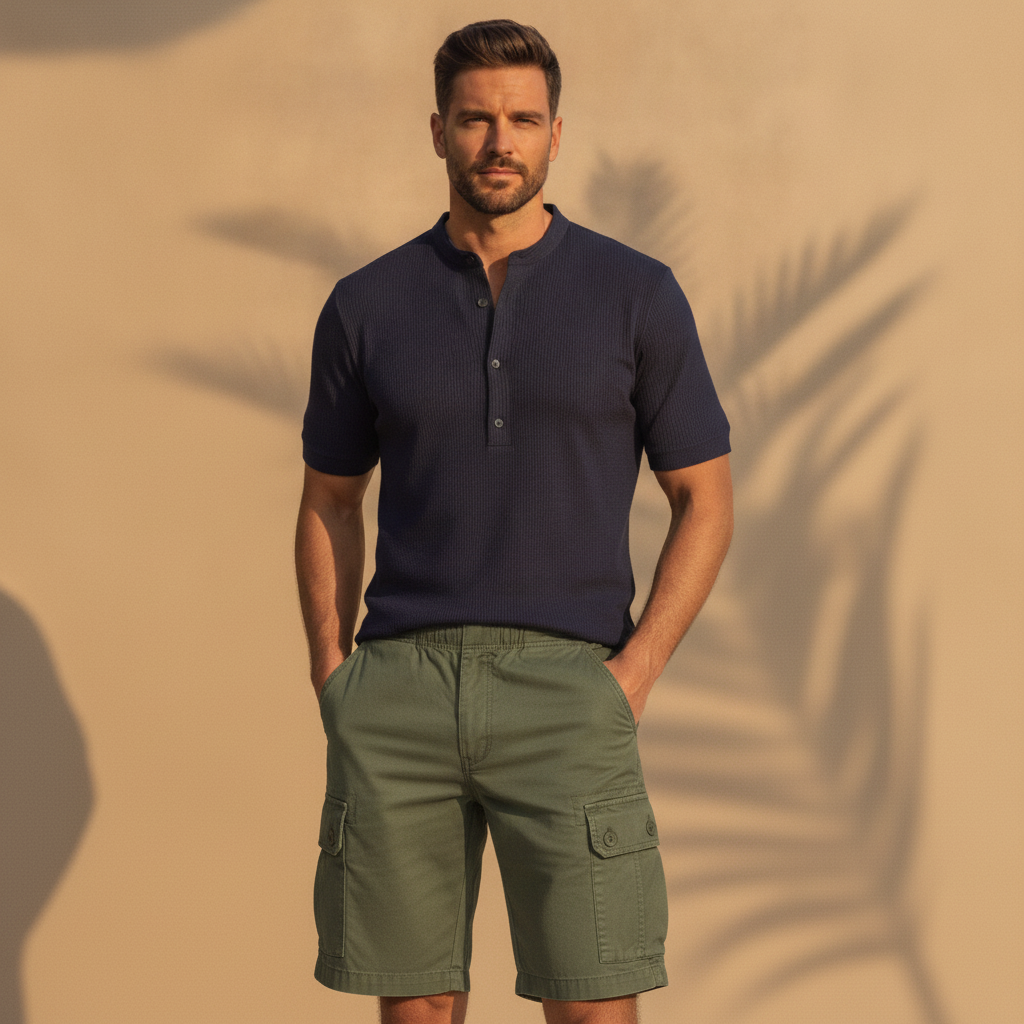 Bermuda Cargo Uomo in Cotone – Tasche Laterali Pratiche - Verde Militare - indossato