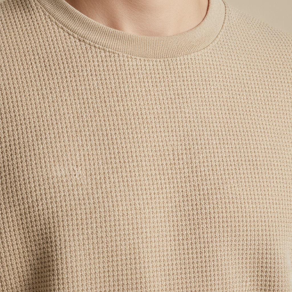 T-shirt Uomo Waffle Knit – Texture Nido d'Ape Elegante - dettaglio