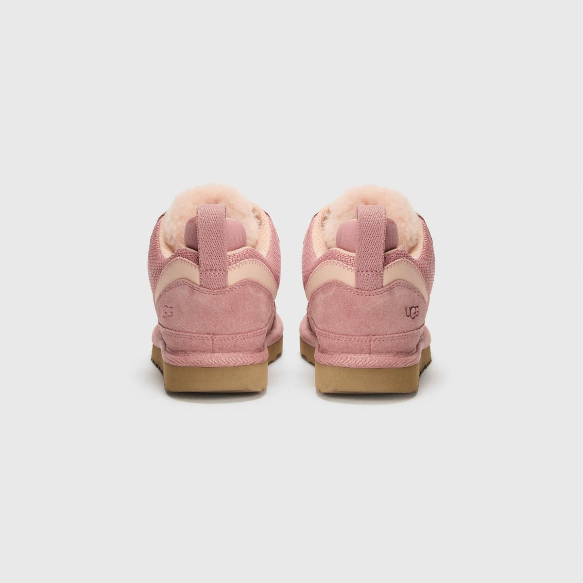 UGG Lowmel Pink Dawn sneakers bambino in pelle scamosciata rosa, dettaglio suola