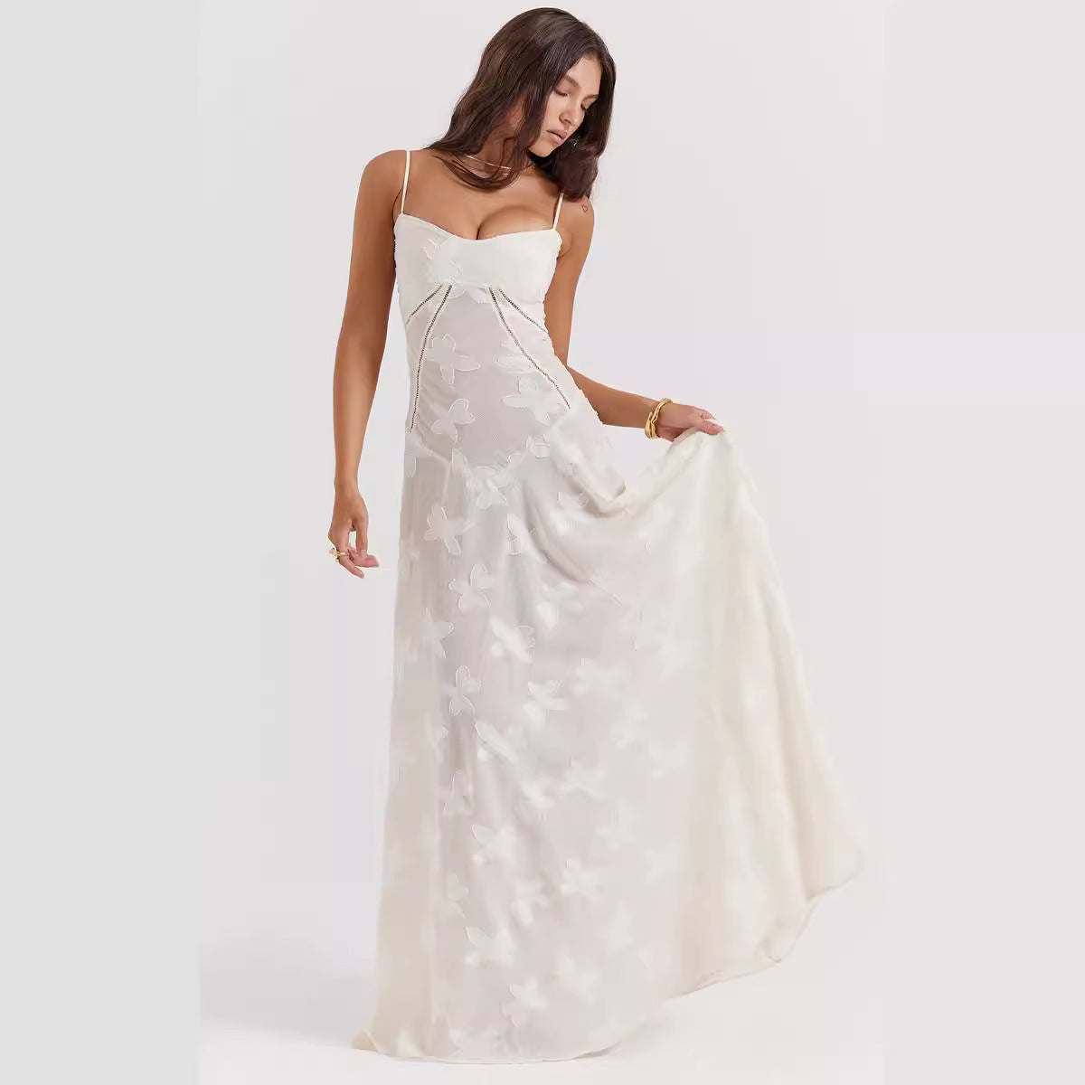 Abito lungo donna in chiffon, aderente — vista 5