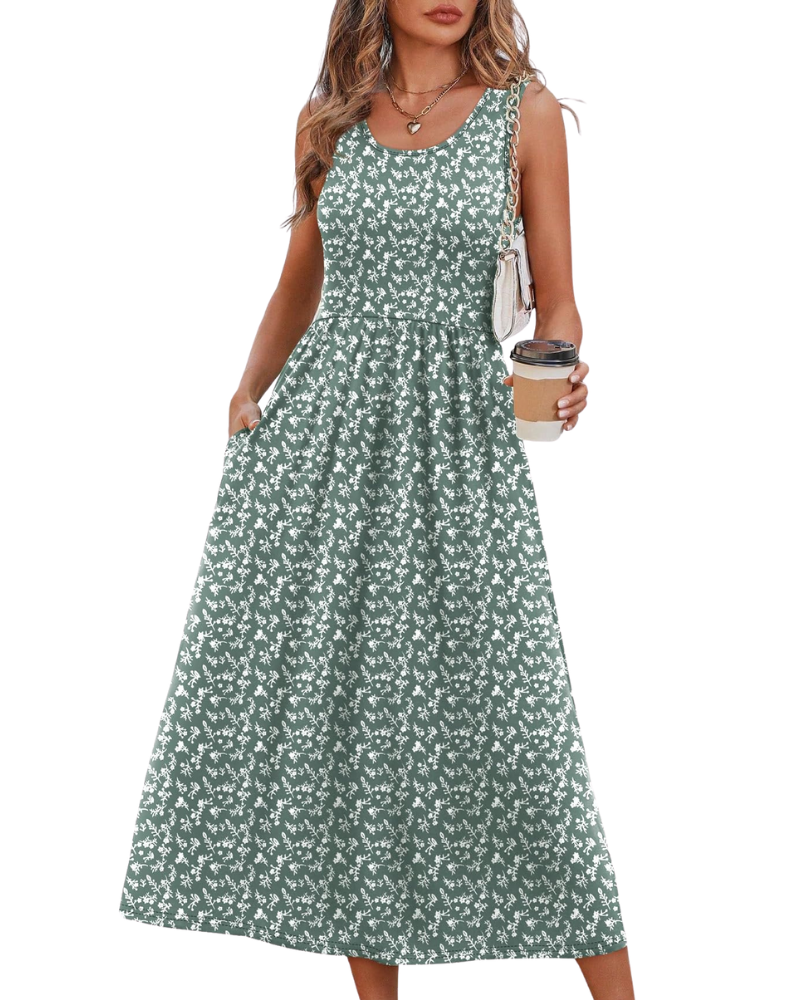 Jensy Vestito Midi Donna – Vestito A-Line Fluido con Tasche, Vita Impero e Taglio Elegante Estivo