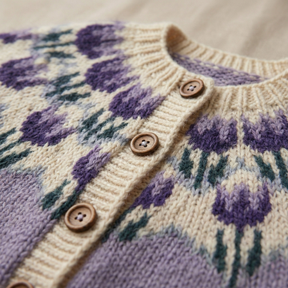 Cardigan Donna Viola Jacquard Floreale