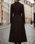 Cappotto Donna Lungo Nero Poliestere Doppiopetto