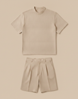 Completo Coordinato Uomo Camicia e Pantaloncini con Pinces - Beige