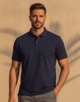 Polo Uomo Micro-Fantasia – Motivo Discreto ed Elegante - Blu Navy - indossato