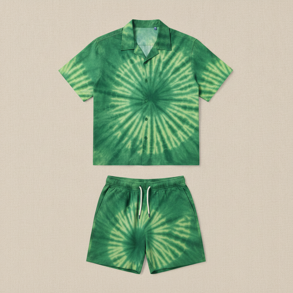 Completo Coordinato Uomo Camicia Tie-Dye e Pantaloncini - Tie-Dye Verde