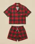 Completo Coordinato Uomo Camicia Tartan Estivo e Pantaloncini - Tartan Rosso