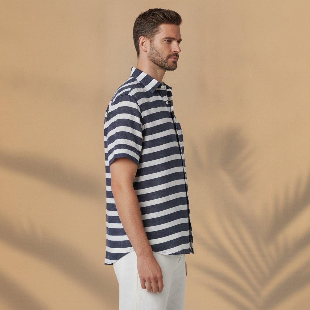 Camicia Uomo in Misto Lino a Righe – Stile Mediterraneo Fresco - vista laterale