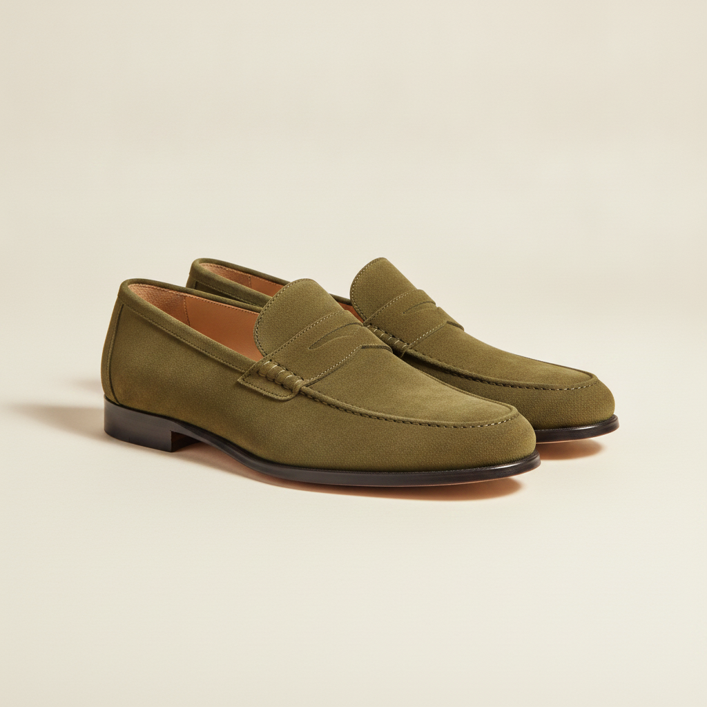 Mocassini Uomo in Pelle Scamosciata – Casual Chic Estivi - Verde Oliva