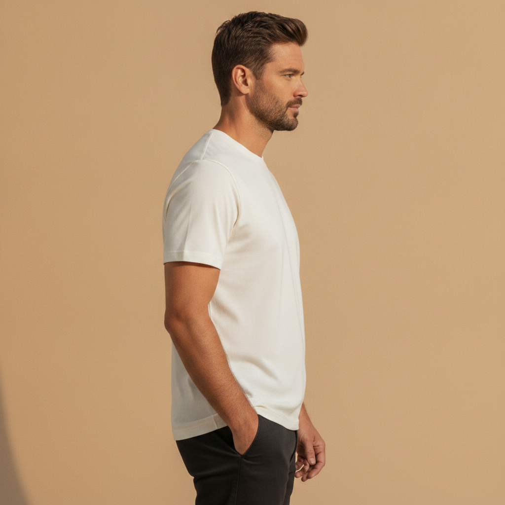T-shirt Uomo in Cotone Premium Girocollo – Basic Essenziale - vista laterale