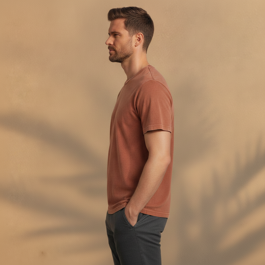 T-shirt Uomo Tinta in Capo Vintage – Colori Slavati Autentici - vista laterale