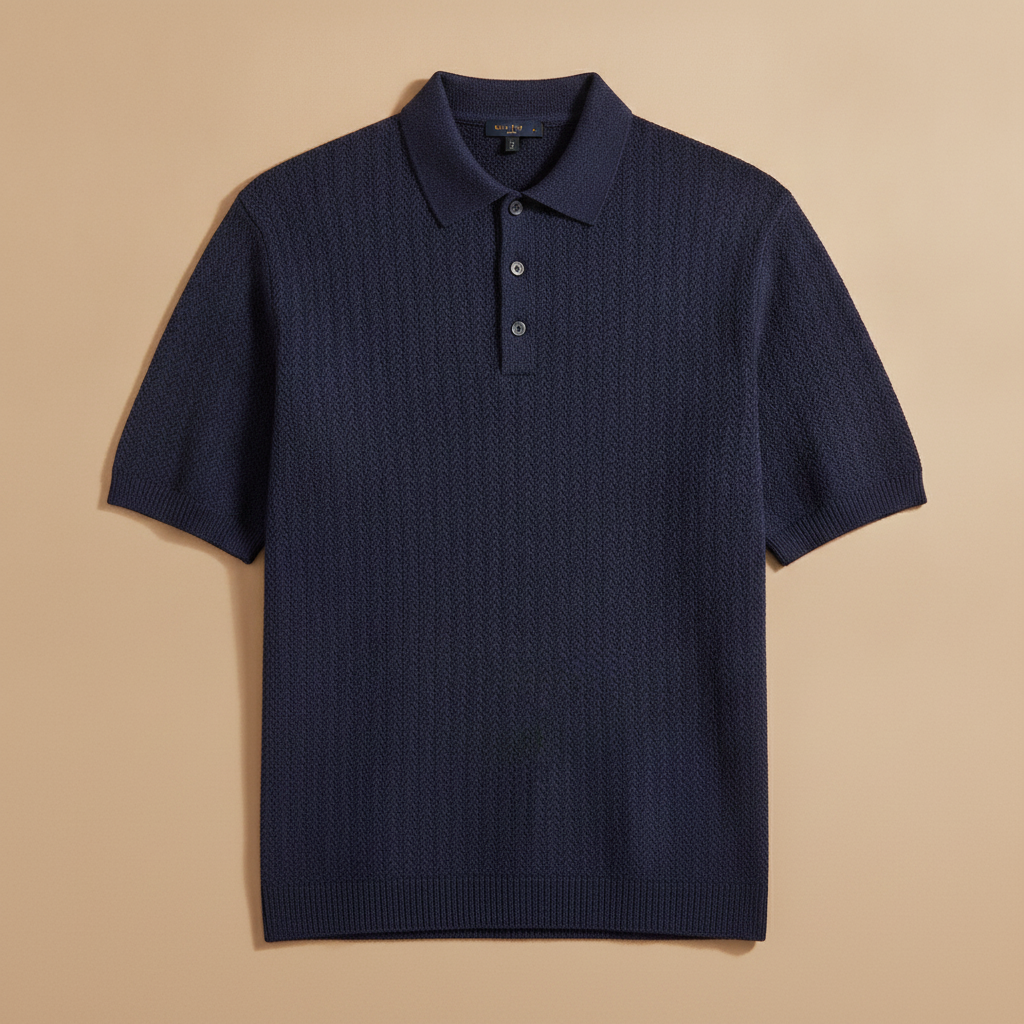 Polo Uomo in Maglia Spigata Testurizzata – Effetto Elegante - Blu Notte