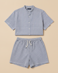 Completo Coordinato Uomo Camicia Seersucker e Pantaloncini - Navy e Bianco