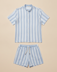 Completo Coordinato Uomo Camicia Garza Rigata e Pantaloncini - Azzurro e Bianco
