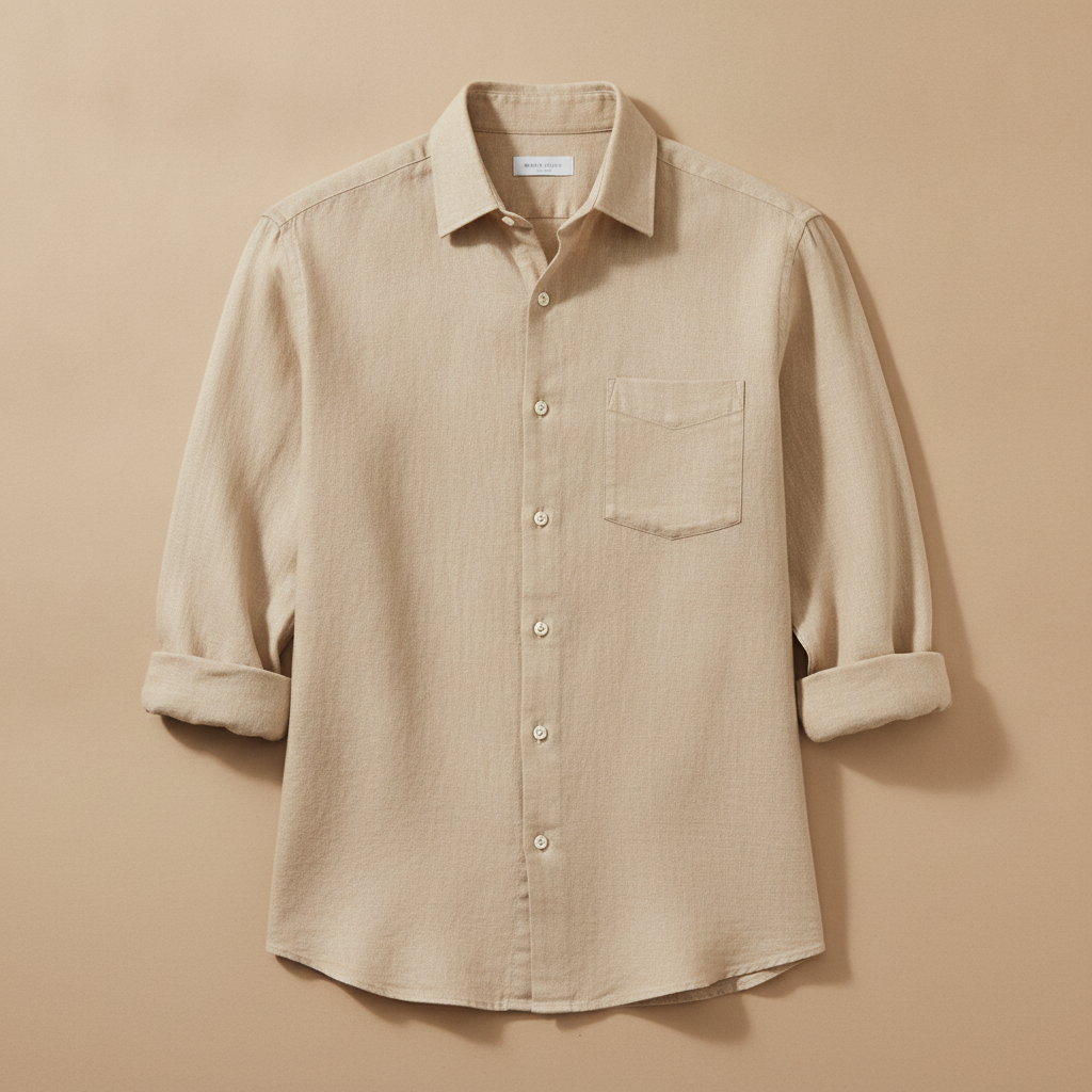 Camicia Uomo in Lino con Taschino – Naturale e Rilassata Estiva - Beige Naturale