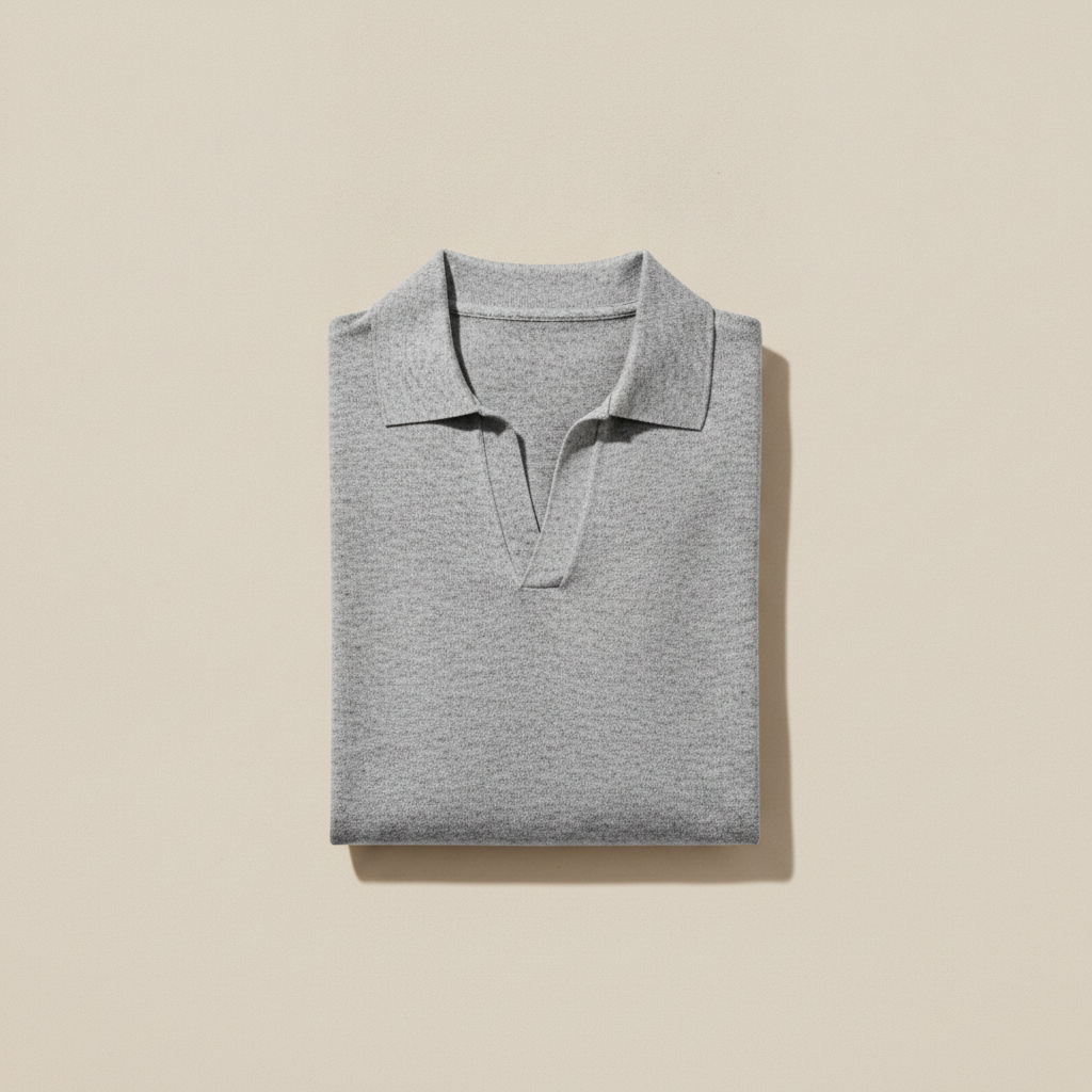 Polo Uomo con Colletto Johnny – Chiusura Aperta Casual Chic - Grigio Melange