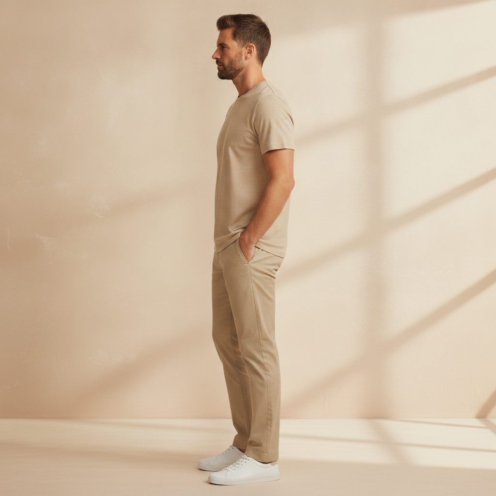 T-shirt Uomo in Misto Lino – Fresca e Traspirante Estiva - vista laterale