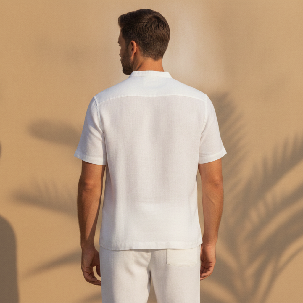 Completo Coordinato Uomo Camicia Lino e Pantaloni Lunghi - vista posteriore