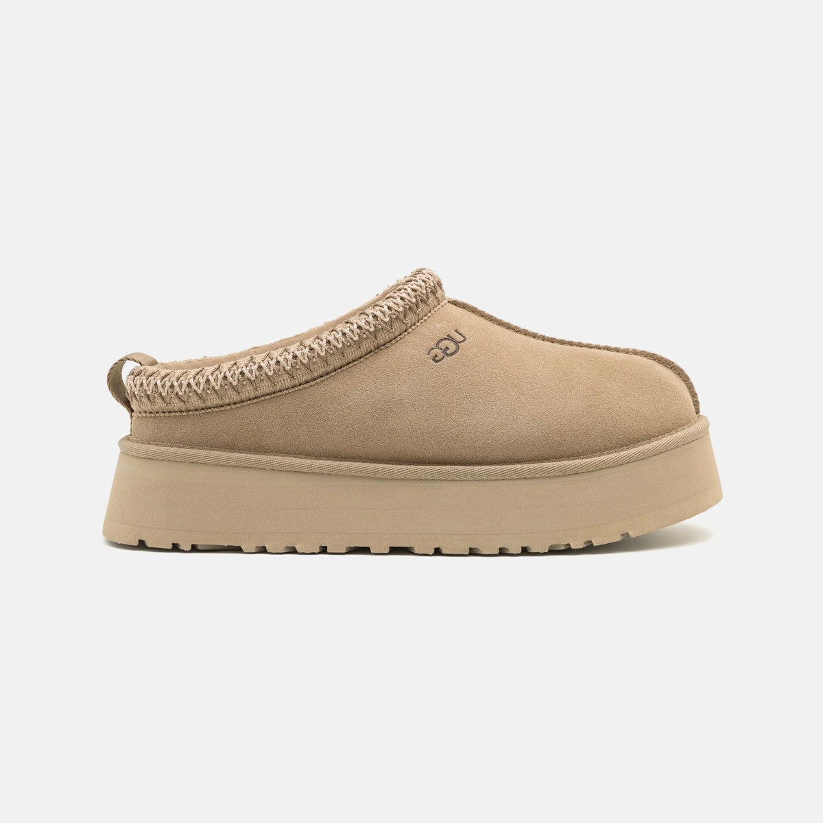UGG Tazz Mustard Seed ciabatte platform donna in pelle scamosciata e montone senape, vista laterale