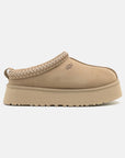 UGG Tazz Mustard Seed ciabatte platform donna in pelle scamosciata e montone senape, vista laterale