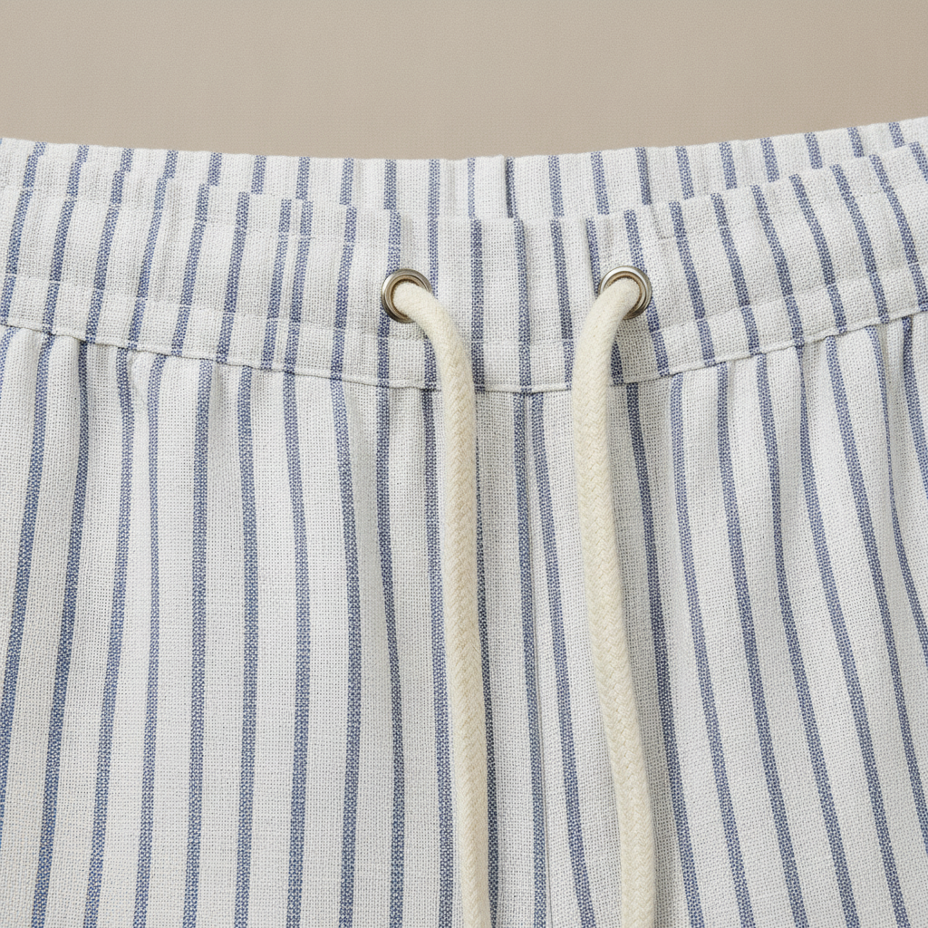 Completo Coordinato Uomo Camicia Lino Gessato e Pantaloncini - dettaglio