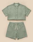 Completo Coordinato Uomo Camicia Lino a Spina e Pantaloncini - Verde Spigato
