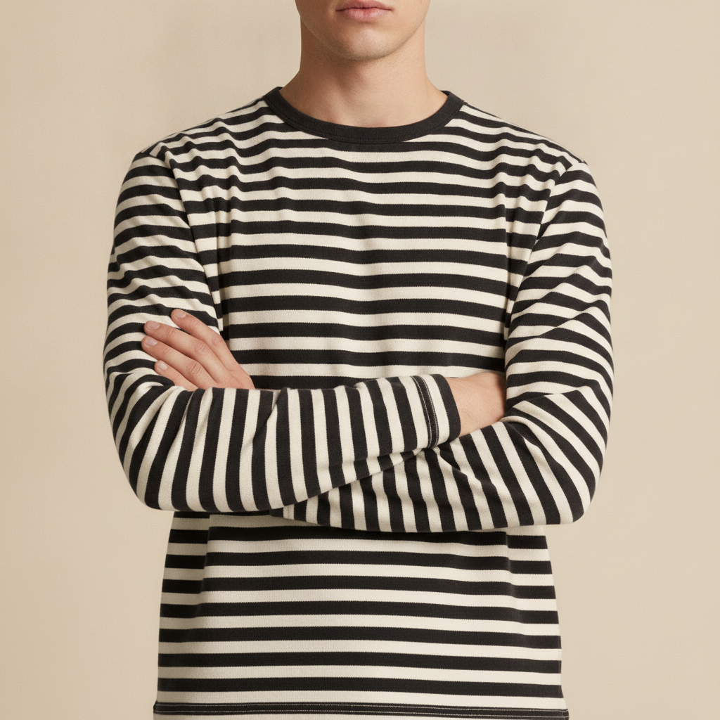 T-shirt Uomo a Righe Marinière – Stile Nautico Estivo - Nero e Bianco