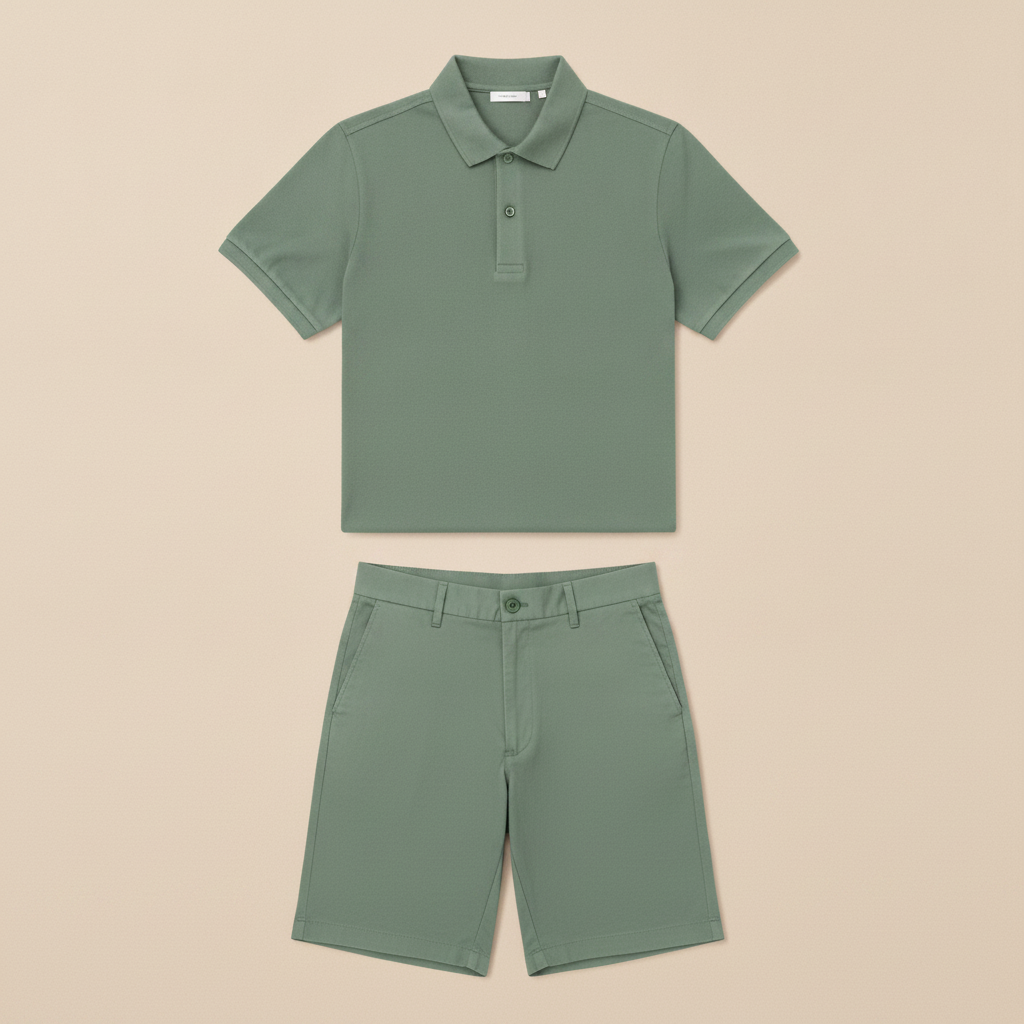 Completo Coordinato Uomo Polo Piqué e Bermuda Chino - Verde Salvia