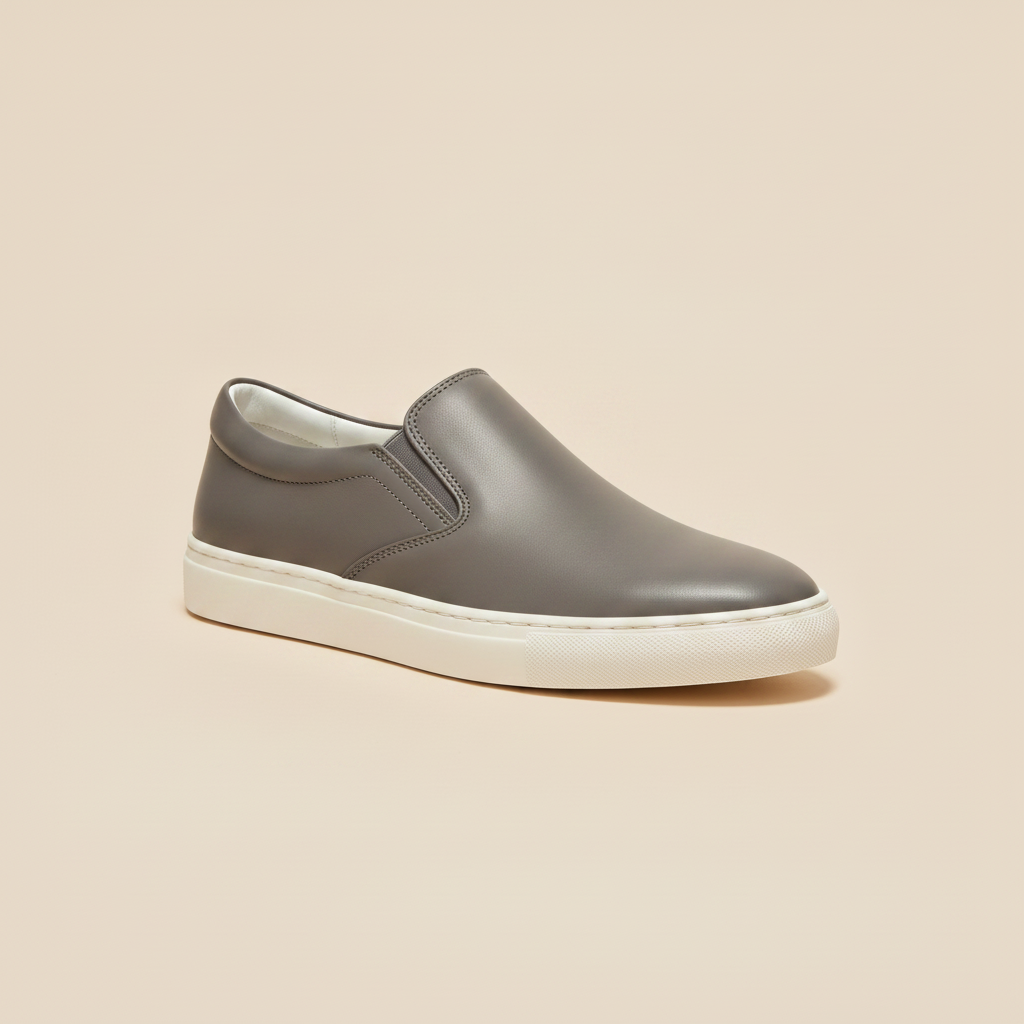 Sneakers Uomo Slip-On in Pelle – Senza Lacci Eleganti e Comode - Grigio