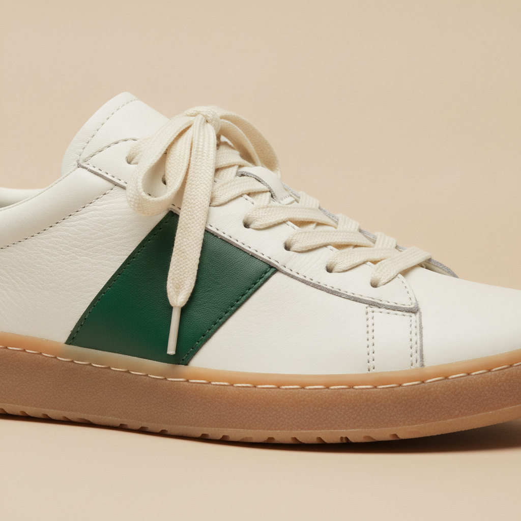 Sneakers Uomo Tennis Vintage Verde – Rétro Elegante Anni '70 - dettaglio