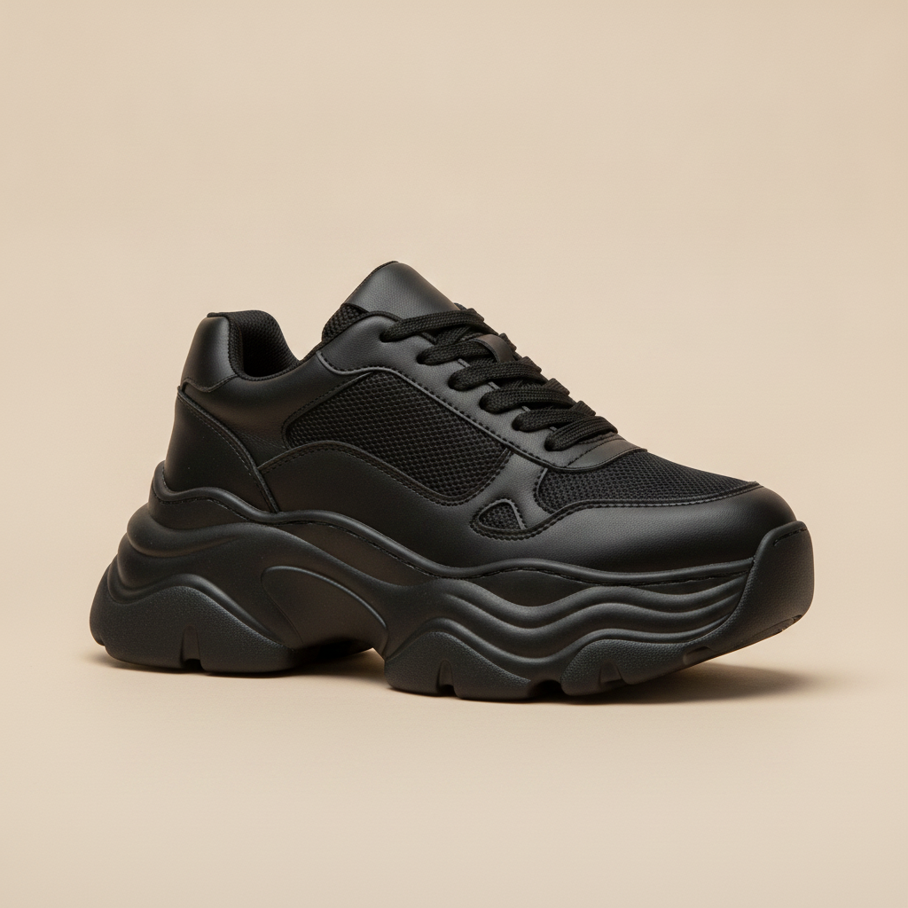 Sneakers Uomo Chunky Suola Alta – Streetwear Urban di Tendenza - Nero