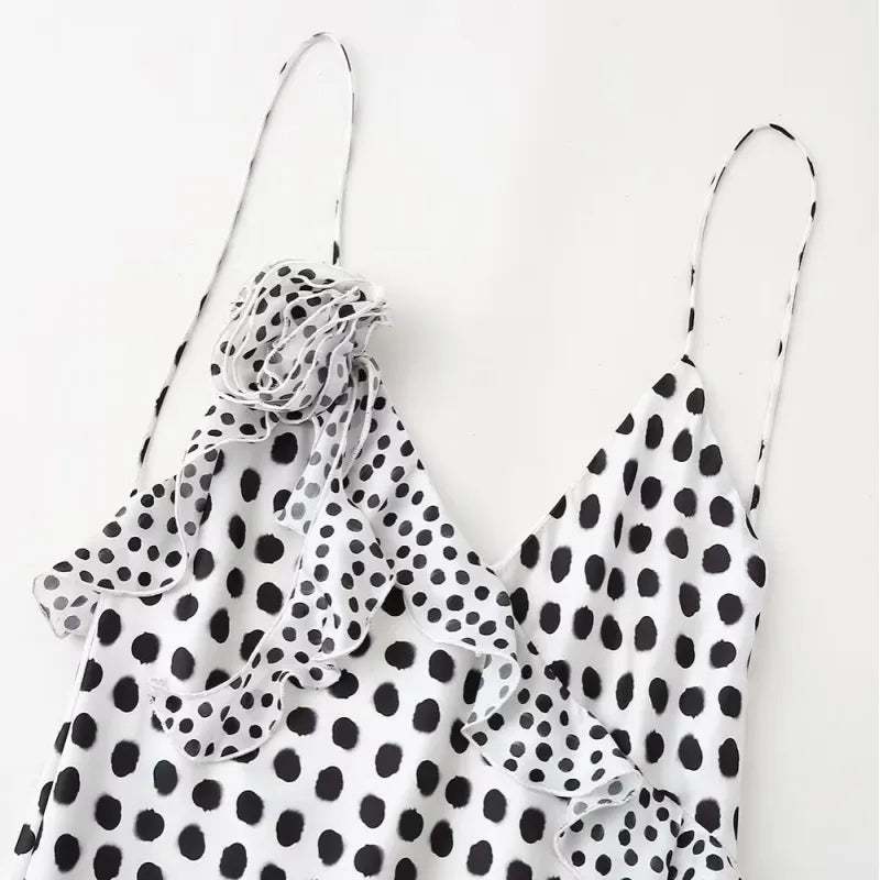Abito lungo donna in tessuto leggero, a pois — vista 5