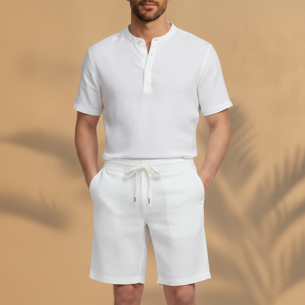 Bermuda Uomo in Lino con Coulisse – Freschi e Leggeri Estivi - Bianco - indossato