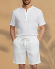 Bermuda Uomo in Lino con Coulisse – Freschi e Leggeri Estivi - Bianco - indossato