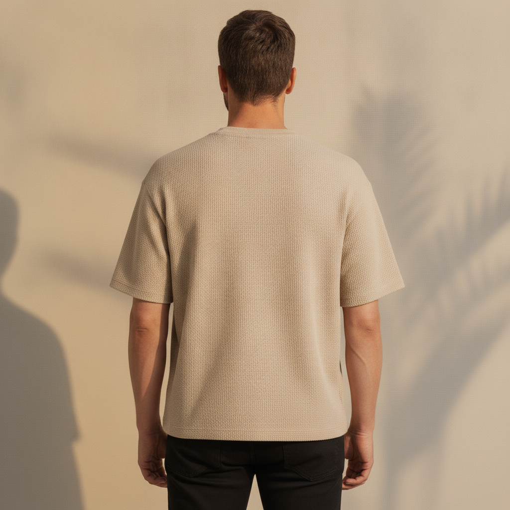 T-shirt Uomo Waffle Knit – Texture Nido d'Ape Elegante - vista posteriore