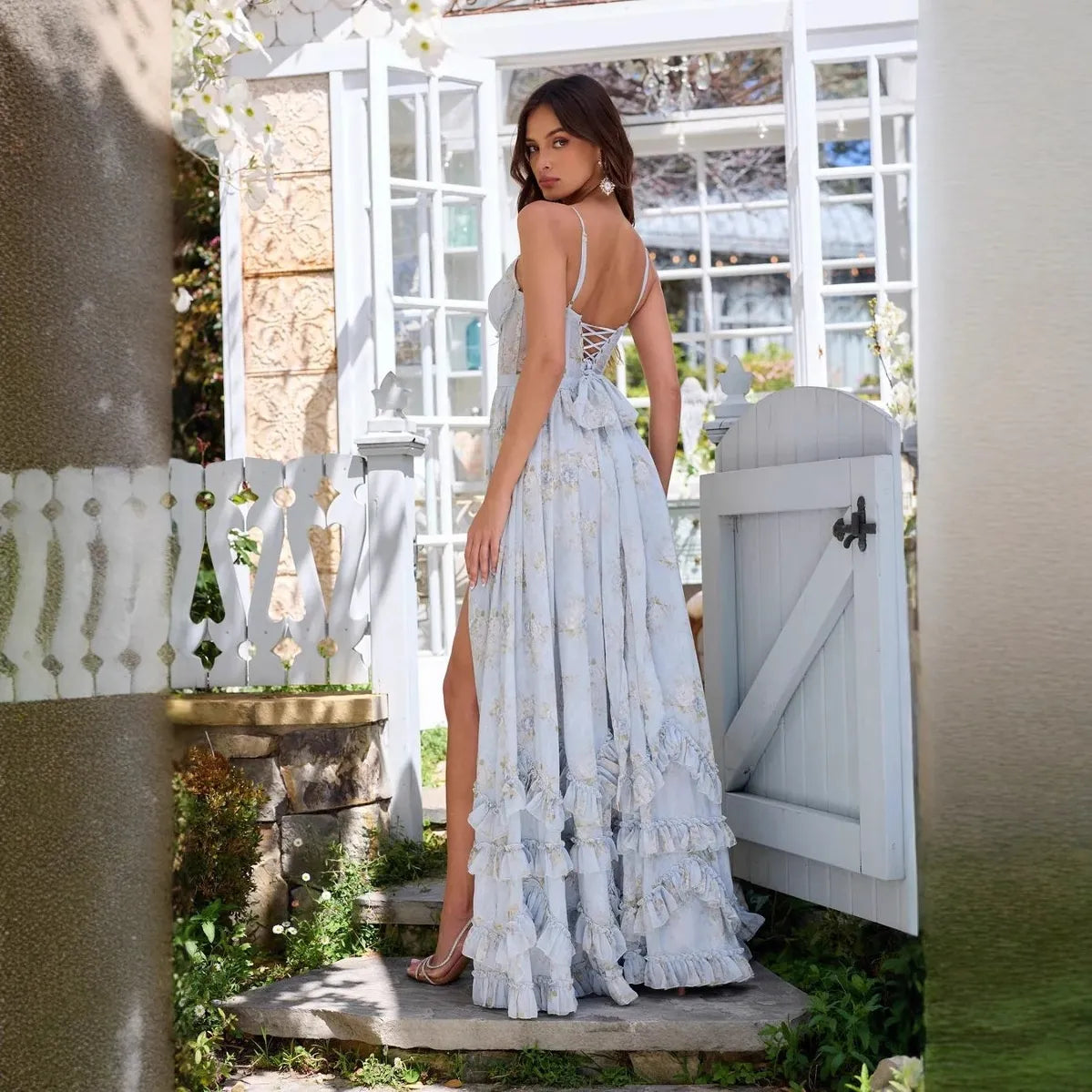 Abito lungo donna in chiffon, floreale — vista 4