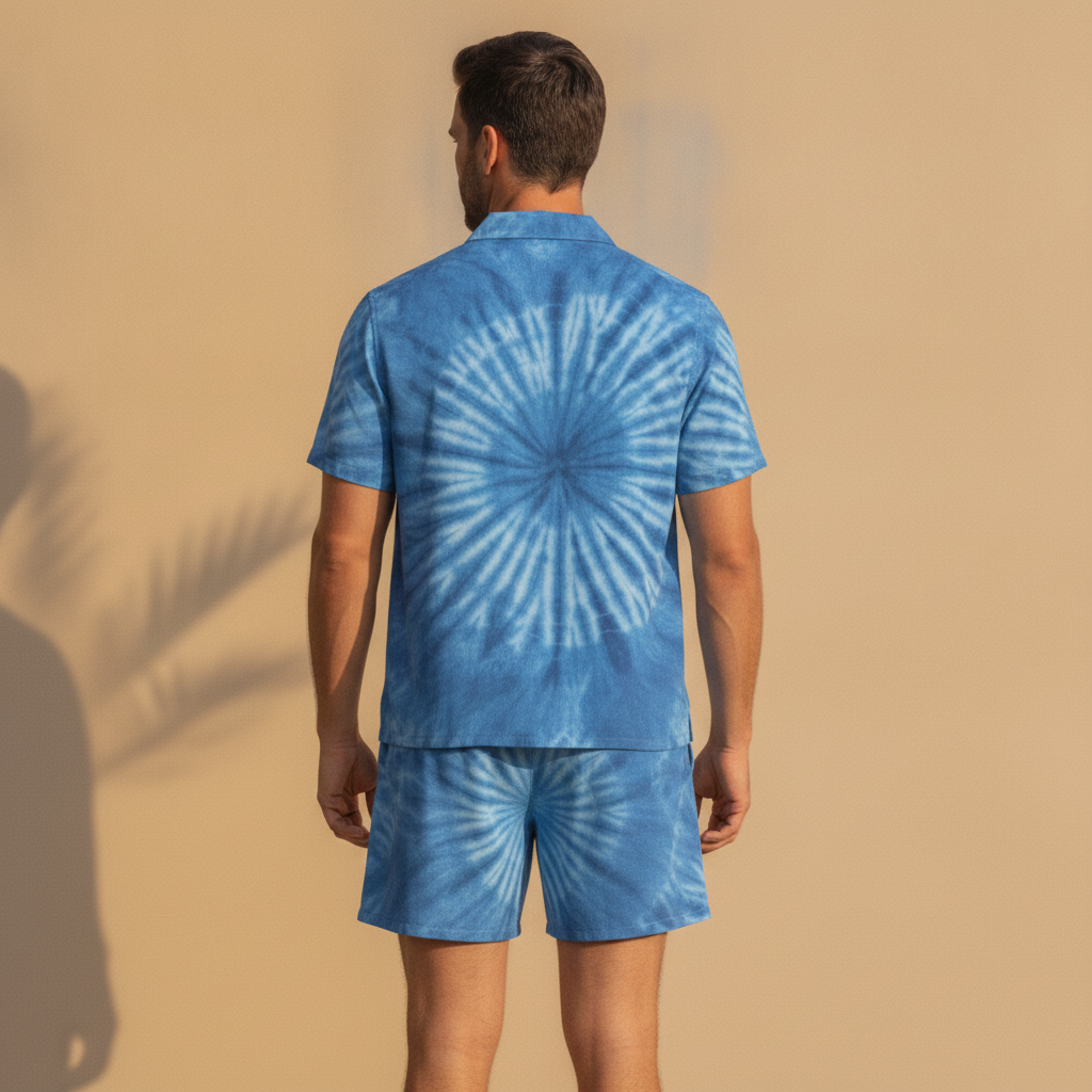 Completo Coordinato Uomo Camicia Tie-Dye e Pantaloncini - vista posteriore