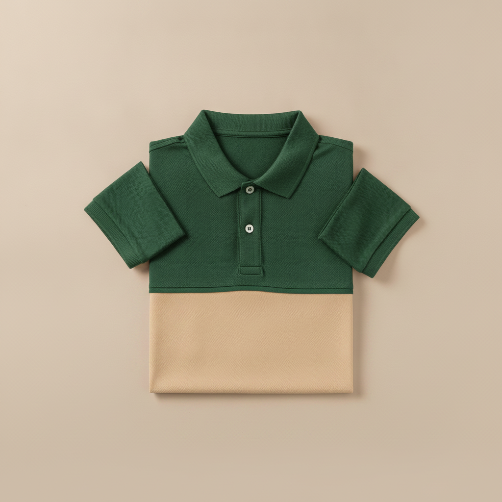 Polo Uomo Color Block Sportiva – Design Bicolore Dinamico - Verde e Beige