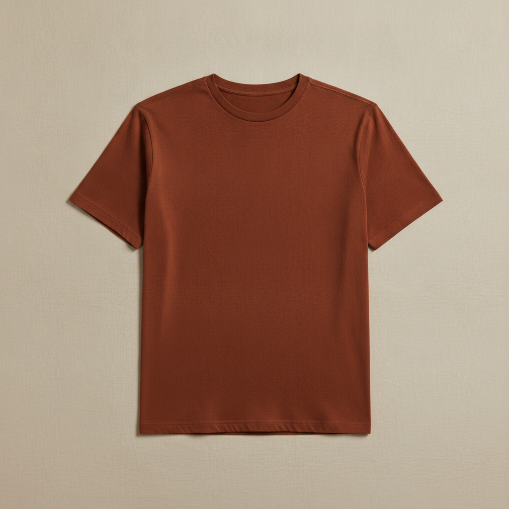 T-shirt Uomo Effetto Fiammato – Texture Slub Casual - Ruggine