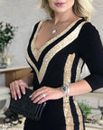 Mini abito da donna con paillettes – Scollo a V, taglio aderente