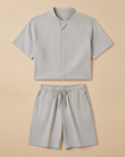 Completo Coordinato Uomo Tinta Unita – Camicia e Pantaloncini Lisci - Grigio