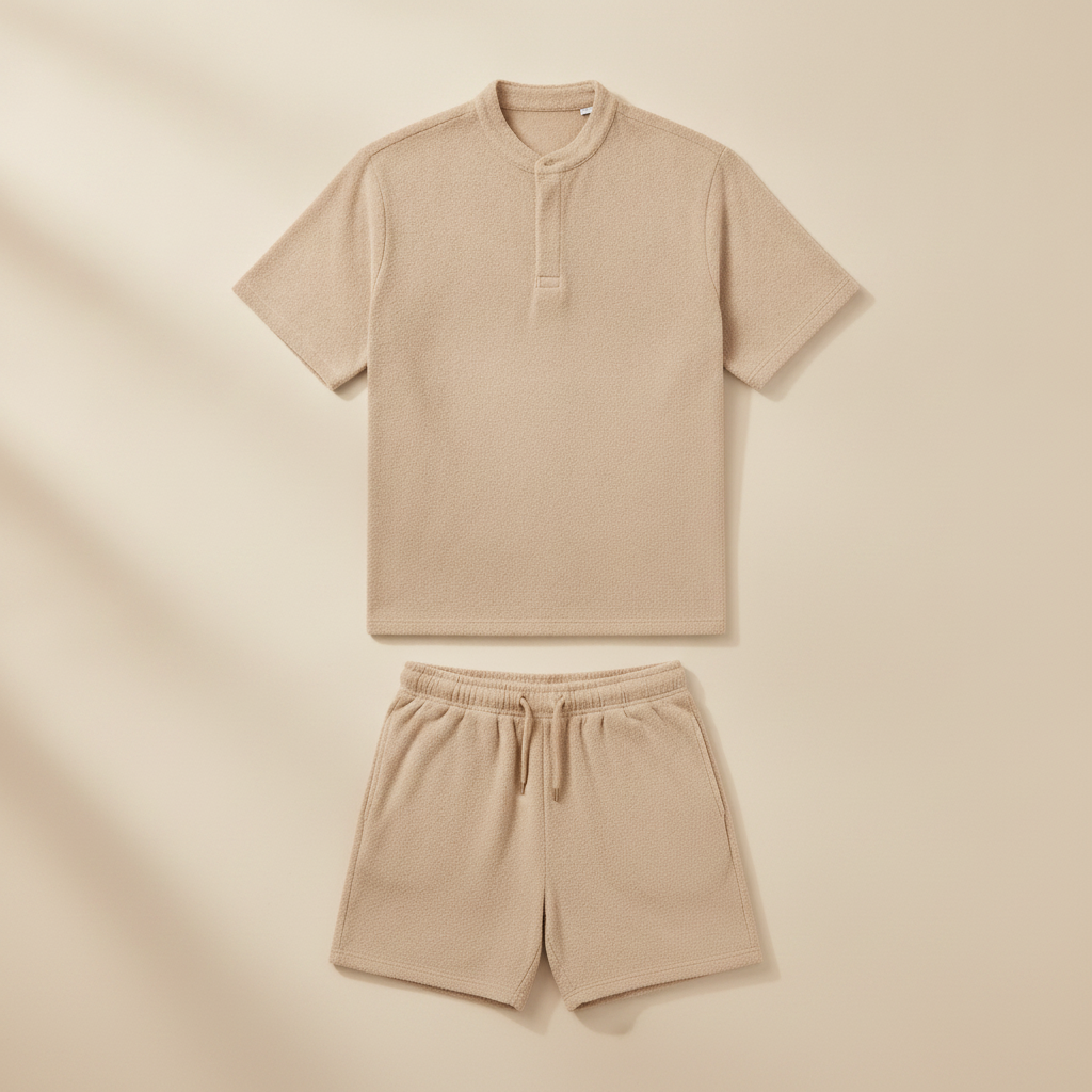 Completo Coordinato Uomo in Spugna e Pantaloncini - Beige Sabbia