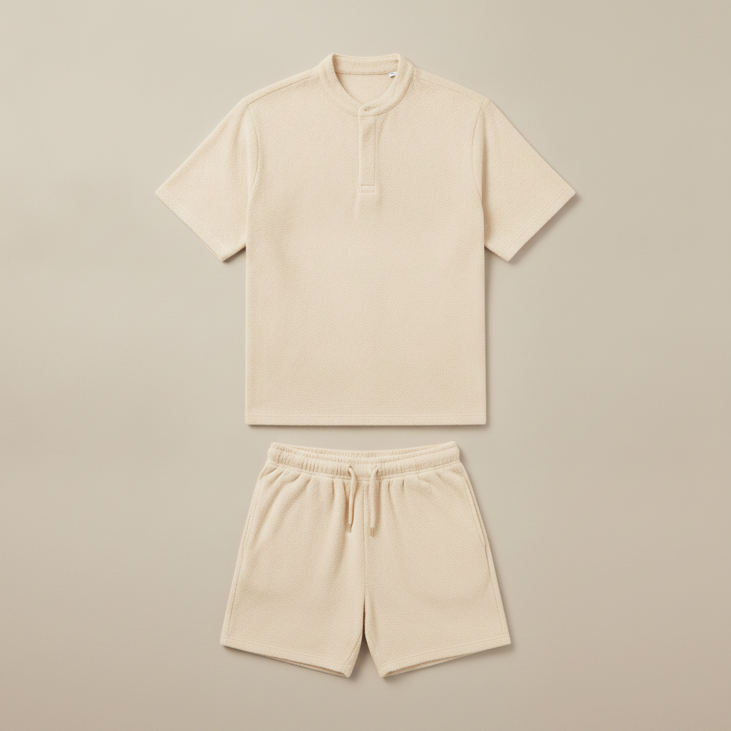 Completo Coordinato Uomo in Spugna e Pantaloncini - Bianco Panna