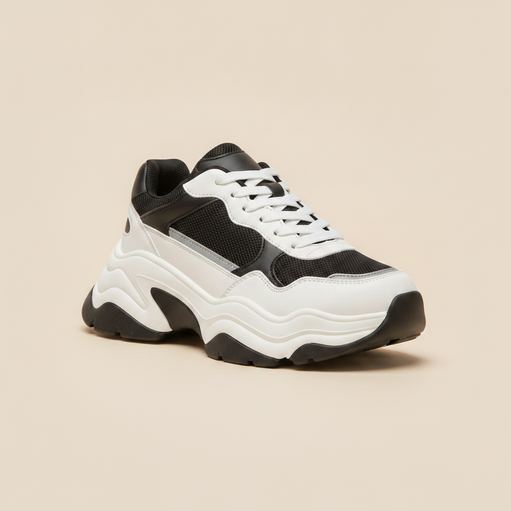 Sneakers Uomo Chunky Dad Bicolore – Streetwear Retro di Tendenza - Nero e Bianco