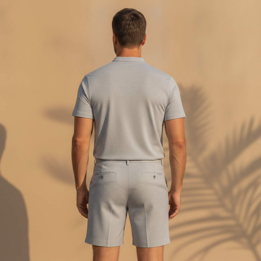 Completo Coordinato Uomo Camicia Fresco Lana Estivo e Pantaloncini - vista posteriore