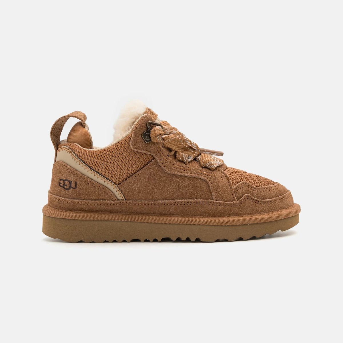 UGG Lowmel Chestnut sneakers bambino in pelle scamosciata marrone chestnut, vista laterale