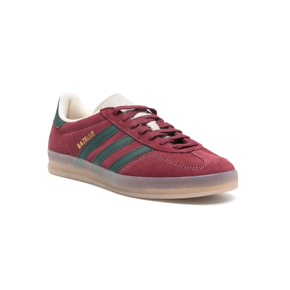 Adidas Gazelle Indoor Shadow Fig sneakers basse uomo e donna in verde bordeaux - vista frontale